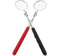 VILLFUL 2Pcs Folding Telescopic Inspection Mirrors 50Mm Welding Chassis Car Maintenance Mirrors with Black and Red Handles, Extendable 30Cm for Automotive Underbody and Engine Inspection