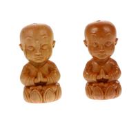 VILLFUL 2pcs Handcrafted Boxwood Buddha Keychain Ornament Feng Shui Lotus Monk Pendant for Keys Bags Car Accessories Practical and Rust-resistant Decor