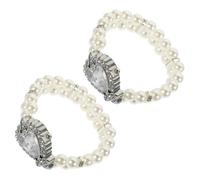 VILLFUL 2pcs Heart Shaped Pearl Bracelet Analog Quartz Watch for Women Elegant Wrist Watch for Parties Prom and Special Occasions Comfortable Faux Pearl Design Versatile Accessory
