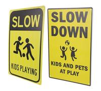 VILLFUL 2pcs High Visibility Road Warning Signs with Rounded Corners for Street Safety Lightweight and Metal Caution Signs for Playing and Slow Down Traffic