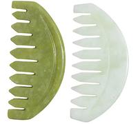 VILLFUL 2pcs Jade Gua Sha Comb for Scalp Massage Premium Smooth Jade Material Hair Scalp Massager Wide Tooth Manual Head and Neck Relaxation Tool for Family Use