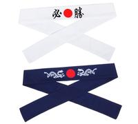VILLFUL 2pcs Japanese Headband Samurai Workout Hairband with Dragon and White Victory Patterns Non-slip Sweat Absorbent Headbands for Running Yoga Cooking Martial Arts Training Fits
