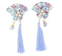VILLFUL 2Pcs Japanese Style Fabric Hairpin with Tassel Elegant Fan Shape Barrette Headdress for Women for Weddings Parties and Special Occasions