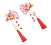 VILLFUL 2pcs Japanese Style Flower Hairpin with Tassel and Beads Elegant Costume Accessory for Women Durable Design for Charming Look for Friends and Daughters