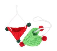 VILLFUL 2pcs Knitted Hamster Hats for Small Pets, Green and Red Triangle Mini Hats, Cute Photo Props and Halloween Costume Accessories for Guinea Pigs and Small Animals