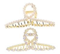 VILLFUL 2pcs Large Pearl Hair Claw Clips for Women Alloy Hair Barrettes with Elegant Cross Single Row Pearl Design Non-slip Jaw Clips Suitable for Office School Party