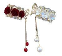 VILLFUL 2pcs Metal Ponytail Hair Clips with Rose and Narcissus Tassel Design Alloy Hair for Women Claw Style Barrettes Comfortable Non-slip Hold for Parties and Daily Use