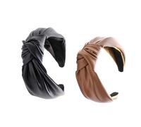 VILLFUL 2pcs PU Leather Knot Hairbands for Women Soft Lightweight Spa Makeup Headbands Comfortable Female Headwear for Yoga Night Sleep Face Cleaning Stylish Black and Brown