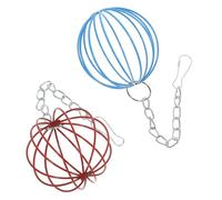 VILLFUL 2pcs Rabbit Hanging Feeder Balls Chains, Small Pet Hay Dispenser for Cage, Red and Blue Bunny Feeder Grass Balls for Rabbits and Hamsters