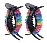 VILLFUL 2Pcs Rainbow Rhinestone Hair Claw Clips for Medium to Thick Hair Alligator Cutting Grips with Sparkly Design Stylish Accessories for Parties Weddings and Daily Wear