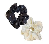 VILLFUL 2pcs Rhinestone Large Scrunchies Lightweight Ponytail Holders with Bright Sparkle Comfortable Cloth Hair Ropes for Women Daily Wear Weddings Parties and Dance Events