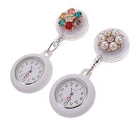 VILLFUL 2pcs Silicone Nursing Watch for Women Clip-on Pocket Watch Diamond Accents Accurate Timekeeping for Hospital Professionals