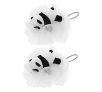 VILLFUL 2pcs Soft Panda Bath Loofah for Boy Girl and Gentle Exfoliating Mesh Pouf Sponge Comfortable Shower Accessory for Sensitive Skin Easy Foam Creation Bath Necessity