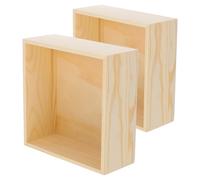 VILLFUL 2pcs Unfinished Wooden Square Storage Boxes 20x20x8cm, Open-top Wood Organizer for Jewelry, Wedding Favor Candy, Desktop Office Keepsake