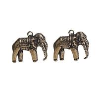 VILLFUL 2Pcs Vintage Brass Elephant Keychain Pendant Creative Vivid DIY Hanging Decor Hand-polished Retro Animal Charm for Key Ring Bag Accessory Unique Lucky