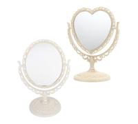 VILLFUL 2Pcs Vintage Rotating Vanity Mirror Elegant Oval and Heart-shaped Bedroom Dressing Table Mirrors with Stable Stand Simple Retro Style for Makeup and Daily Use
