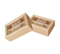 VILLFUL 2pcs Wooden Tea and Organizer Box with Acrylic Lid Compartment Divided Storage for Sugar Sweeteners Drink Packets Vintage Desk Organizer for Home and Office