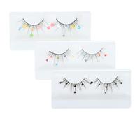 VILLFUL 3 Pairs Glitter Sequin False Eyelashes Set with Colorful Heart and Flower Designs, Lightweight Cosmetic Lashes for Cosplay and Party Use