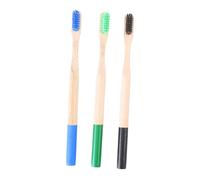 VILLFUL 3pcs Bamboo Toothbrushes with Natural Charcoal Soft Bristles Biodegradable Round Handle for Adults Family Ergonomic Design Packaging Gentle Gum Care Random Color