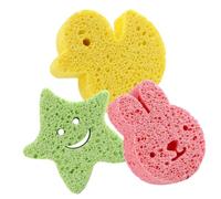 VILLFUL 3pcs Bath Sponges Small Wood Pulp Soft Bath Tool for Newborns Shower with Cute Cartoon Designs Lightweight Easy to Store Gentle Exfoliating and Skin Cleansing