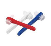 VILLFUL 3Pcs Double-Head Denture Toothbrush Portable Adult Toothbrushes with Medium Bristles for False Teeth Cleaning and Oral Care Ergonomic Grip White Red Blue