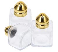 VILLFUL 3pcs Glass Spice Jars with Gold Lids Square Salt Pepper Shakers for Precise Seasoning Control Space-Saving Kitchen Storage Containers for Home Cooking