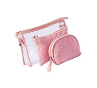 VILLFUL 3Pcs Lace Makeup Bag Set with Zipper Closure Portable PVC Cosmetic and Toiletry Storage Pouches for Travel School and Outdoor Activities Pink