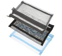 VILLFUL 3Pcs Large Capacity Zipper Design Pencil Bag Pen Storage Organizer for School Office Makeup Brushes Portable Multi-Color Mesh Cases for Stationery and Cosmetics