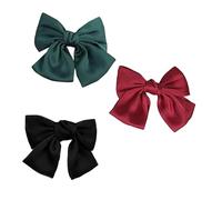 VILLFUL 3pcs Large Double Bow Hair Clips Red Black Green Barrettes for Women Easy Styling Hairpins for Ponytail Bun Half Up Hairstyles Sweet Feminine Look Accessory