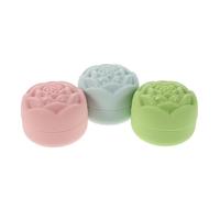 VILLFUL 3pcs Leakproof Silicone Cosmetic Cream Jars Travel Lotion Sample Containers Rose Flower Shaped Reusable Cream Holders in Pink Grass Green Light Blue for Makeup Lip Balm