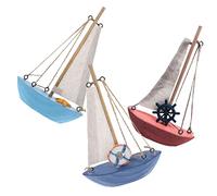 VILLFUL 3pcs Mediterranean Wooden Sailboat Model Ornaments Sailing Ship Ornament Home Decor Supplies Wooden Boat Crafts Coastal Bedroom Decor