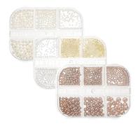 VILLFUL 3pcs Nail Charms Pearl Designed Manicure Beads Decors Metal Half-Round Steel Balls for Nail Salon DIY Accessories