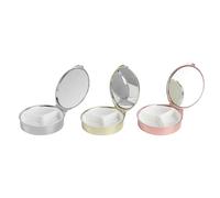 VILLFUL 3pcs Portable Round Metal Medicine Organizer with Mirror, Pill Storage Case Set in Rose Gold, Gold, Silver - Compact Medicine Dispenser for Travel and Daily Use