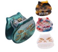 VILLFUL 4 pcs Cute Cat Hair Clips for Women Decorative Small Acetate Hair Accessories Non-slip Claw Clips in Green Leopard Red Blue Mermaid Shades Secure Hold Without