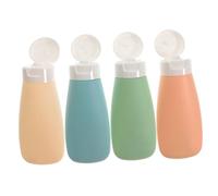 VILLFUL 4 Pcs Portable Silicone Refillable Travel Bottles 60ml Lightweight Lotion Shampoo Dispenser Set with Bag for Cosmetic Bag Storage Random Color
