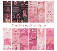 VILLFUL 48pcs Laminated Pink Ribbon Bookmarks with Inspirational Quotes for Breast Cancer Support Cardstock Reading Accessories for Women Nurse Appreciation Fundraiser Handouts Volunteer