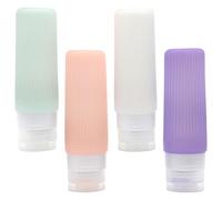 VILLFUL 4pcs 90ml Silicone Travel Lotion Bottles Set, Refillable Squeezable Toiletries Containers for Shampoo Conditioner, Portable Bathroom Gadgets in Green Pink White Purple