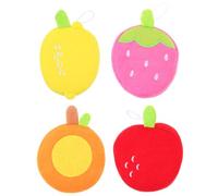 VILLFUL 4pcs Bath Sponge Balls Fruit Shape Shower Scrubber for Soft Skin-Friendly Bathing Sponges with Massage Effect Strawberry Orange Apple Lemon Design