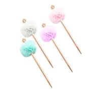VILLFUL 4Pcs Crown Decor Pom Pom Ballpoint Pens Adorable Pastel Colors White Pink Purple Blue Smooth Writing Gel Ink for Students School Office Stationery
