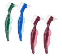 VILLFUL 4pcs Double Sided Denture Toothbrush Set for Partial Dentures and False Teeth, Nylon and Plastic Material with Targeted Design for Deep Cleaning, for Vacations and Business Trips