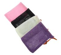 VILLFUL 4PCS Exfoliating Mesh Soap Bags with Drawstring Non-slip Foaming Shower Pouch for Body Scrubber Nylon Net for Rich Lather Travel-friendly Soap Saver in Dark, Light Pink, and Purple