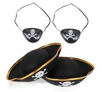 VILLFUL 4pcs Pirate Hats Eye Patches Pirate Cap Ladies Boy Boys Captain Lady Adult for Adults Print Tricorn Black