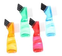 VILLFUL 4Pcs Small Double-Sided Denture Brushes for Personal Oral Care at Home Mini Multi-Functional Cleaning Tools with Fine Bristles in Blue Red Orange and Green