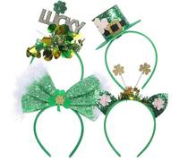 VILLFUL 4pcs St Patrick's Day Headband with Giant Bow Top Hat Lucky Coin Shamrock Designs Soft Comfortable Irish Party Hair Accessories for Parade and Costume Celebration