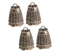 VILLFUL 4pcs Vintage Brass Bell Pendants Lightweight Embossed DIY Charms for Hanging Decor Key Chains Craft Projects Retro Bell Ornaments with Fine Details