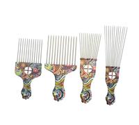 VILLFUL 4PCS Vintage Pattern Steel Needle Hair Styling Picks Multi-purpose Comb for Men and Women Smooth Detangling Rounded Teeth Comfortable Grip Portable