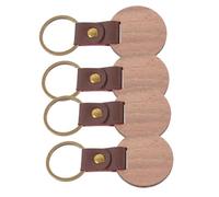 VILLFUL 4pcs Walnut Wood Keychain Blanks Round DIY Key Rings Sturdy Smooth Surface for Engraving Painting Crafts Anniversary Car House Keys