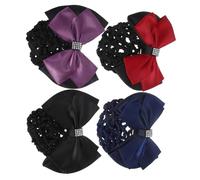 VILLFUL 4pcs Women Bun Hair Net Snood with Non-slip Bowknot Barrette Elastic Mesh Hair Clip for Nurses Flight Attendants Dancers Comfortable Breathable Accessories for Work and Daily Use
