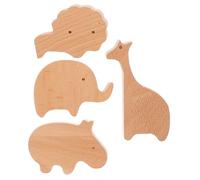 VILLFUL 4pcs Wood Animal Wall Hooks for Nursery Heavy Duty Wooden Clothes Hooks with Fun Lion Elephant Giraffe Hippo Designs Easy Install Coat and Bag Hangers