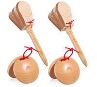 VILLFUL 4pcs Wooden Castanets Handheld Finger Percussion Instrument with Rustic Wood Patterns and Pleasant Sound for Musical Events and Instructional Scenarios